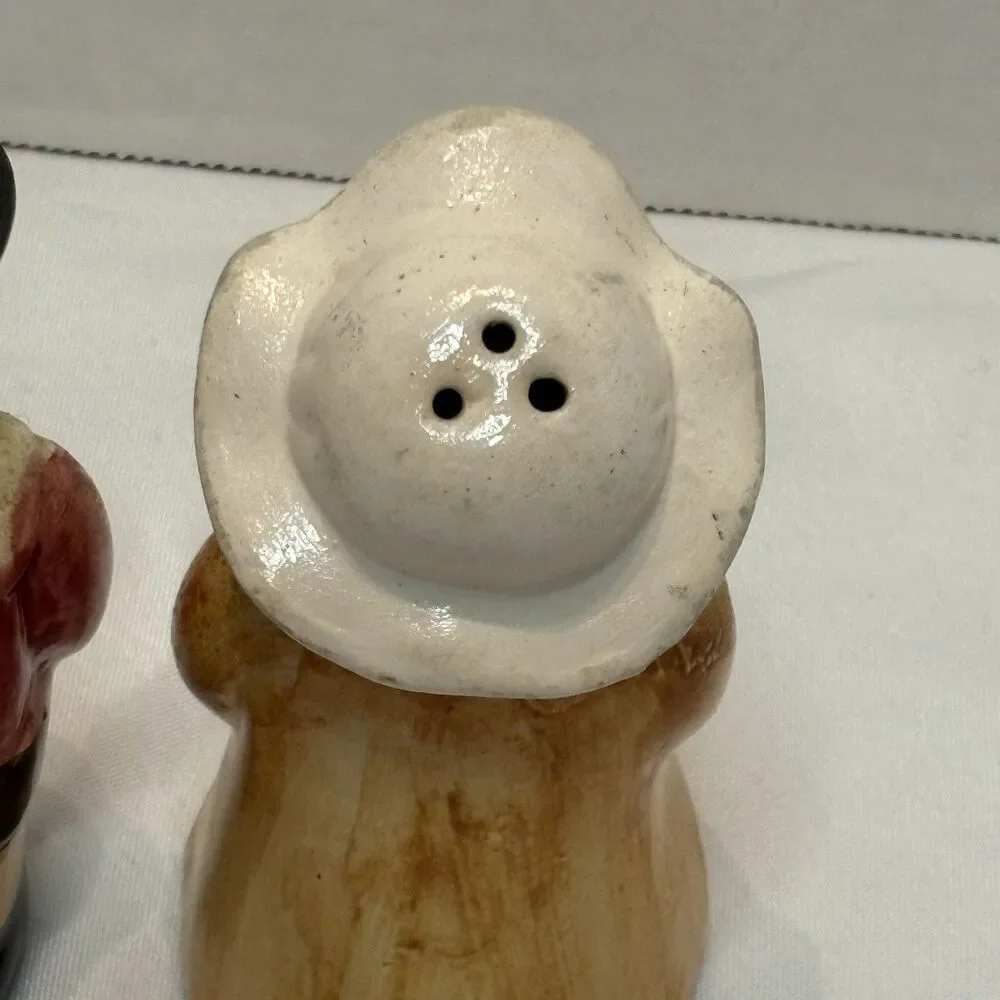 Vintage Pilgrim Salt And Pepper Shakers Man Woman Porcelain 4.25 in multicolor